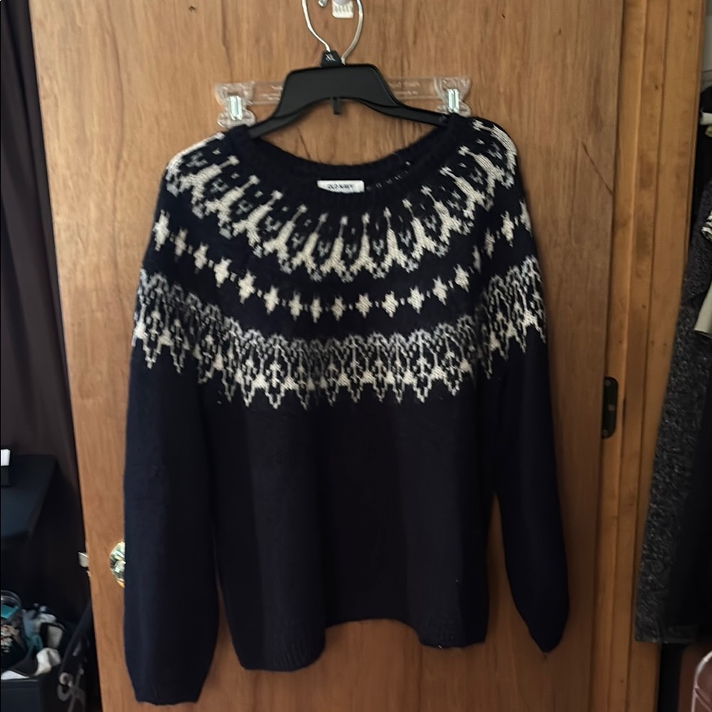 Old Navy navy blue  and White Crew Neck Sweater